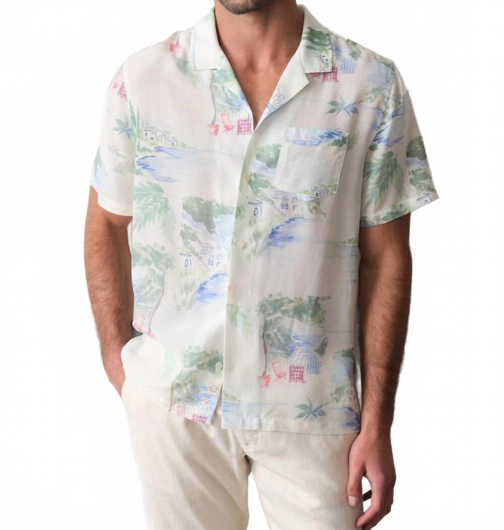 NEW MARINE LAYER luzio short sleeve resort shirt in mediterranean coastline prin